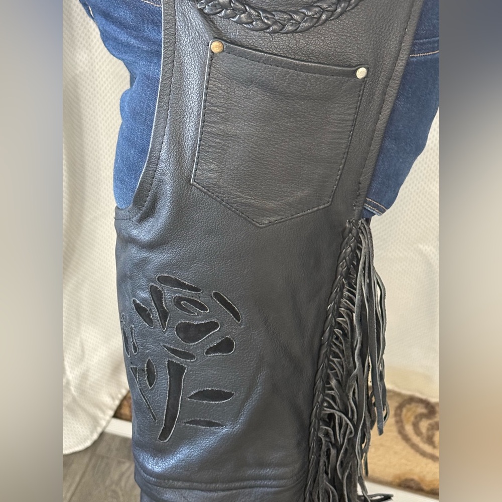 Women’s Leather King Black Embroidered Leather Chaps